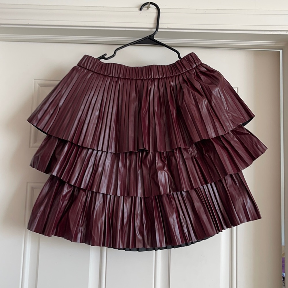 Pleated layered PU Leather skirt, never worn!